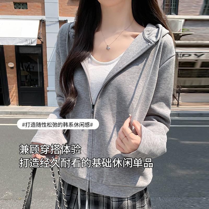 Womens Zip Up Hoodie Korean Loose Fit Fleece Lined Long Sleeve Sweatshirt Casual Winter Top
