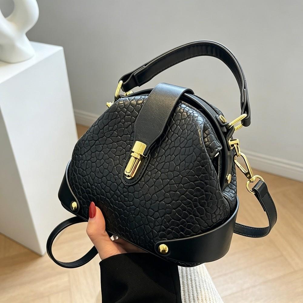 Metal Buckle Leather Messenger Bag Shell Shape Crossbody Bag Vintage Shoulder Bag Versatile Use