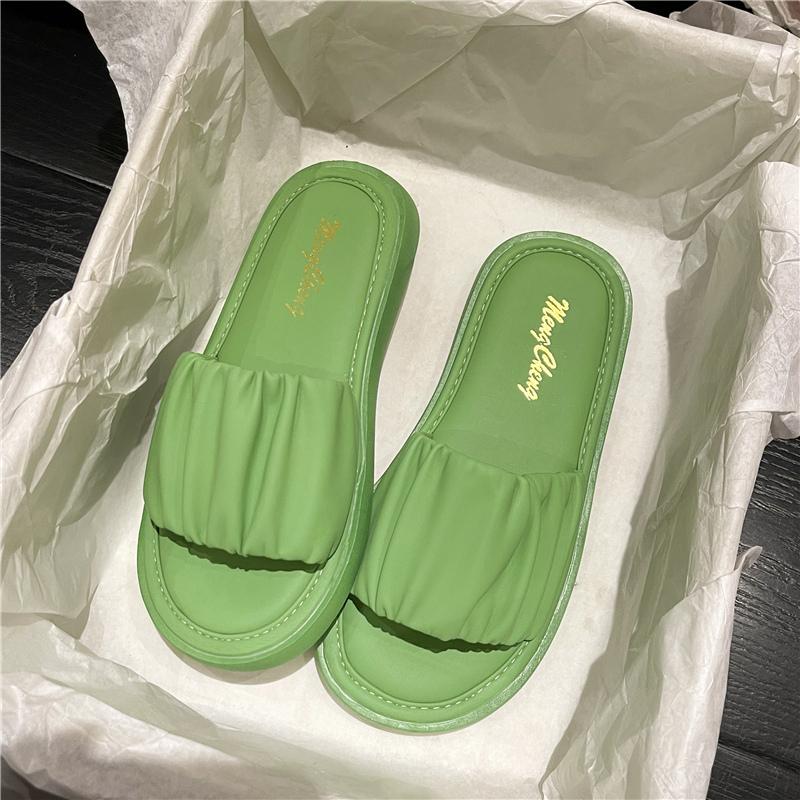 Новые летние модные элегантные повседневные женские сандалии, однотонные легкие плиссированные тапочки с открытым носком на плоской подошве, НЕТ:2338