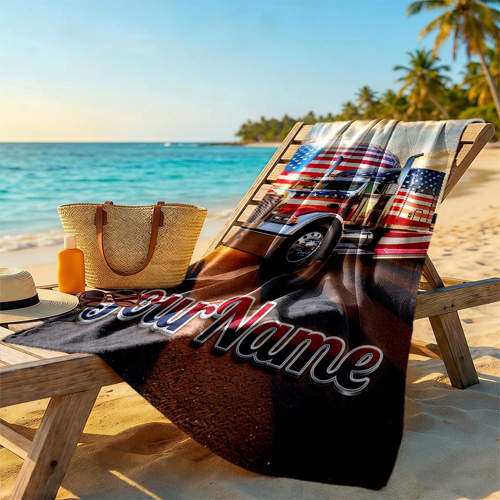 Kw Heavy Trucks Personalized Name Beach Towel High Absorbency & Quick-Dry Perfect for Traveling Yoga Camping and Swimming