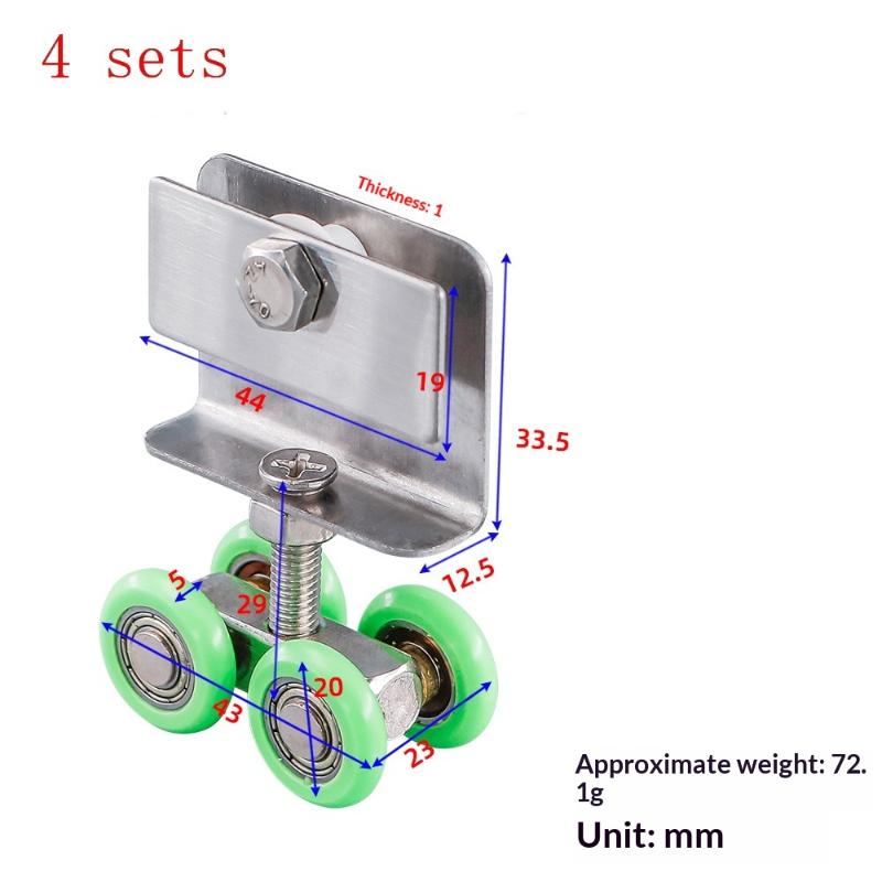 NEW 1/4Pcs Noise Reduction Shower Room Glass Wood Door With Clips Screw Sliding Door Pulley Roller Full Copper Bearing