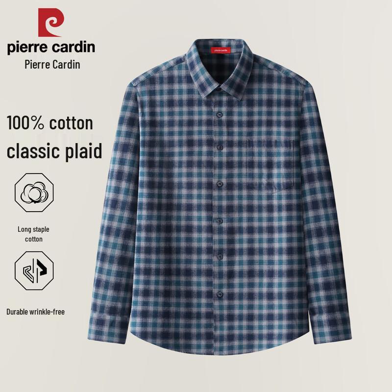 Pierre Cardin Мужская клетчатая рубашка с длинным рукавом из байки