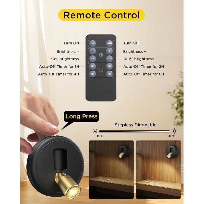 Rechargeable Battery LED Spotlight Indoor: Wireless Mini Art Accent Spot Lights with Timer Remote - Small Dimmable Uplight for Plants Display