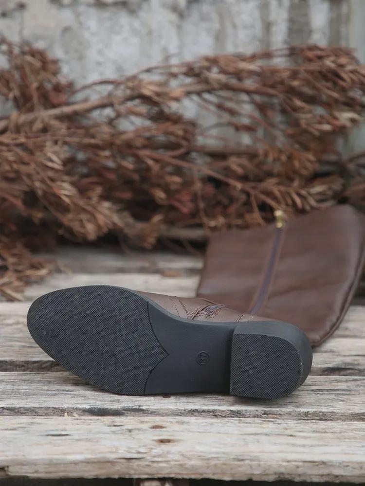 Женские мотоциклетные ботинки длиной до колена, осень/зима 2024 года, большого размера, с квадратным каблуком и острым носком