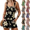 Women's Summer Casual Smocked Rompers Square Neck Sleeveless Loose Shorts Jumpsuits Beach Vacation Outfits