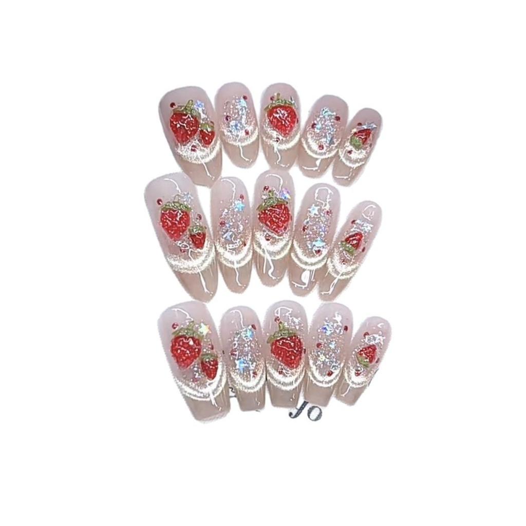 Чисто ручная работа, техника пинчинга, милая клубничка, трехмерная ручная роспись, большой клубничный кошачий глаз, наклейка для нейл-арта чистого желания