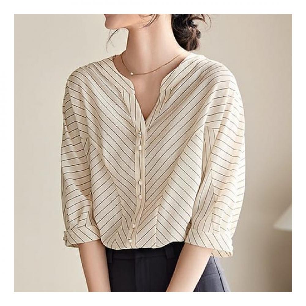 Navava Stripe Split Neck 5 5 Blouse Nb2073