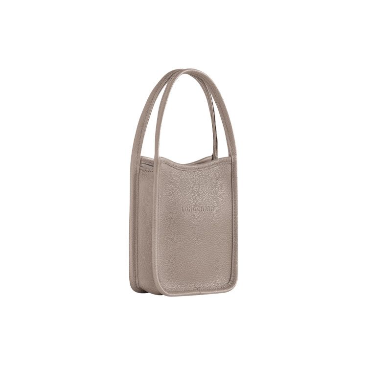 Longchamp Le Foulonné 14 Solid Open Short Handle Letter Embossed Leather Storage Tote Bag Mini Women Tote Bags Dove-Grey 10186021P55