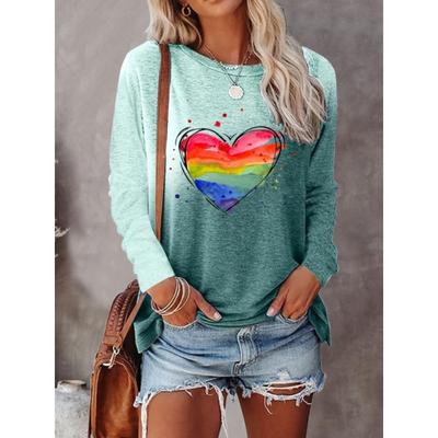 Радужные цвета сердечный принт женская футболка графические рубашки блузка с длинным рукавом укороченный топ женская одежда больших размеров женская