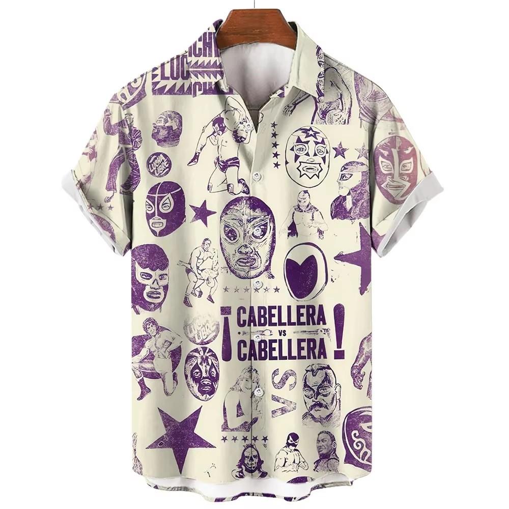 Fashion Men's Shirts Mexican Wrestling 3D Printed Short Sleeved Shirts Summer Men's and Women's Fashion Holiday Shirt