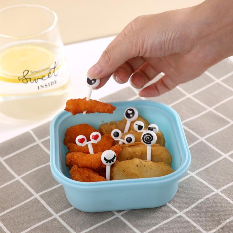 10Pcs/Box Eye Fruit Fork Food Grade Plastic Mini Cartoon Kids Cake Fruit Toothpick Bento Lunch Bento Accessories Party Decor