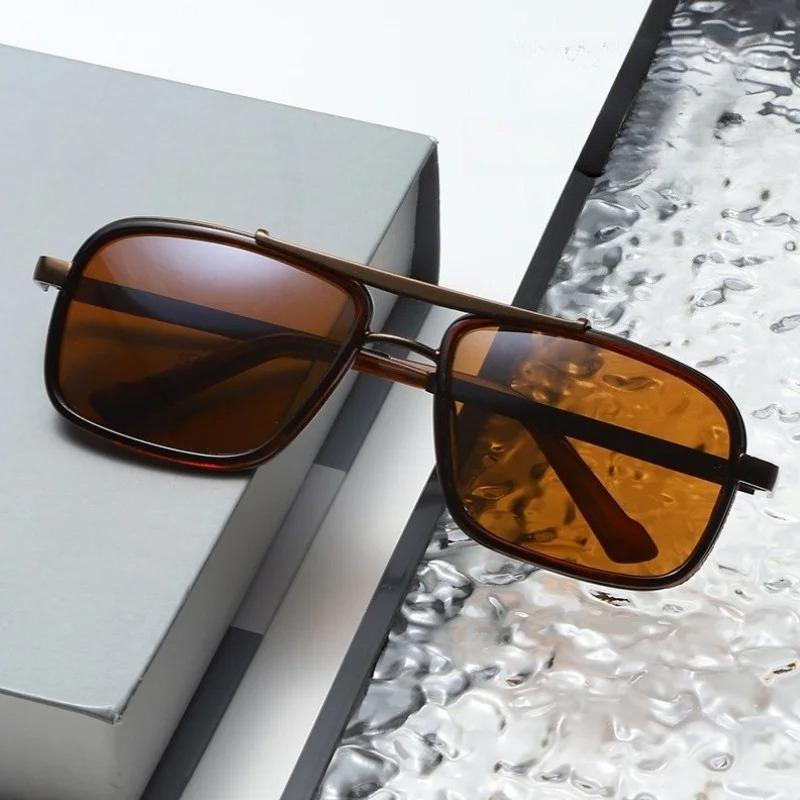 New Fashion TAC Polarized Sunglasses Retro Thick Edge Box Double Beam Punk Men's Metal Anti UV Glasses UV400 Shades Eyewear