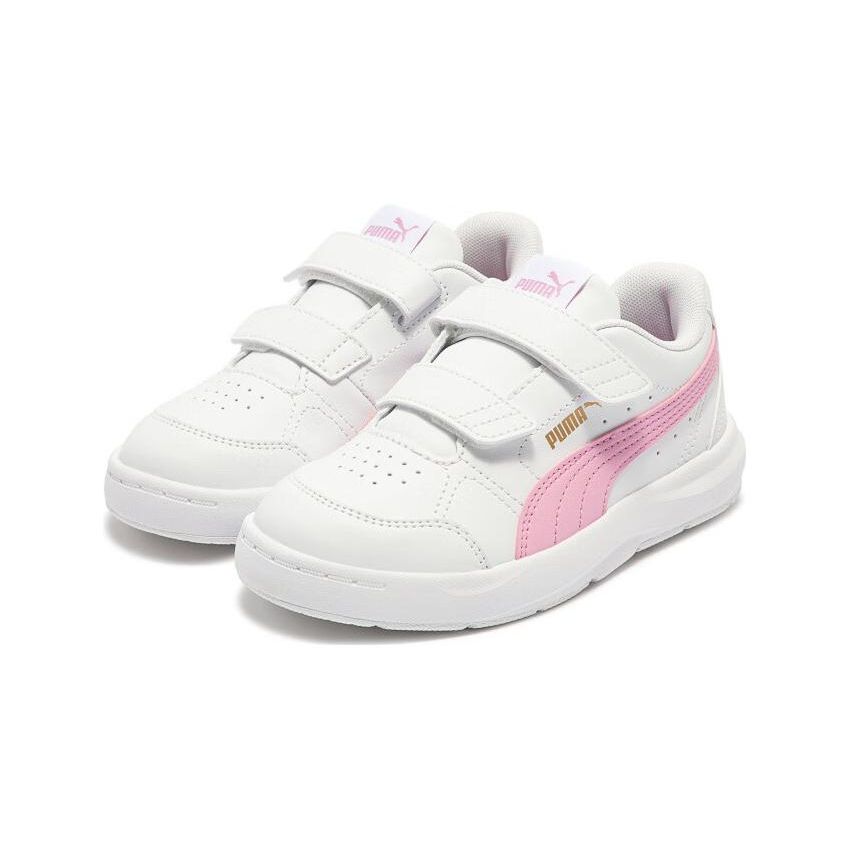 Puma Evolve Court V Удобные Прочные Модные Спортивные Универсальные Низкие Кеды для Скейтбординга Детские кроссовки Белый Розовый 389145-05