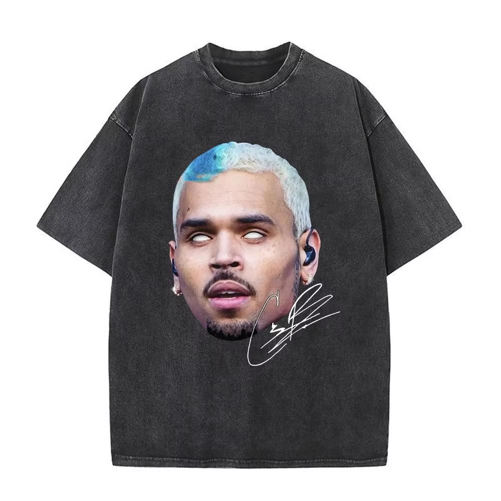 Футболка Chris Brown Breezy Футболка Breezy Bowl Тур XX Винтажные стираные футболки Мужская мода Хип-хоп Футболка с коротким рукавом Уличная мода