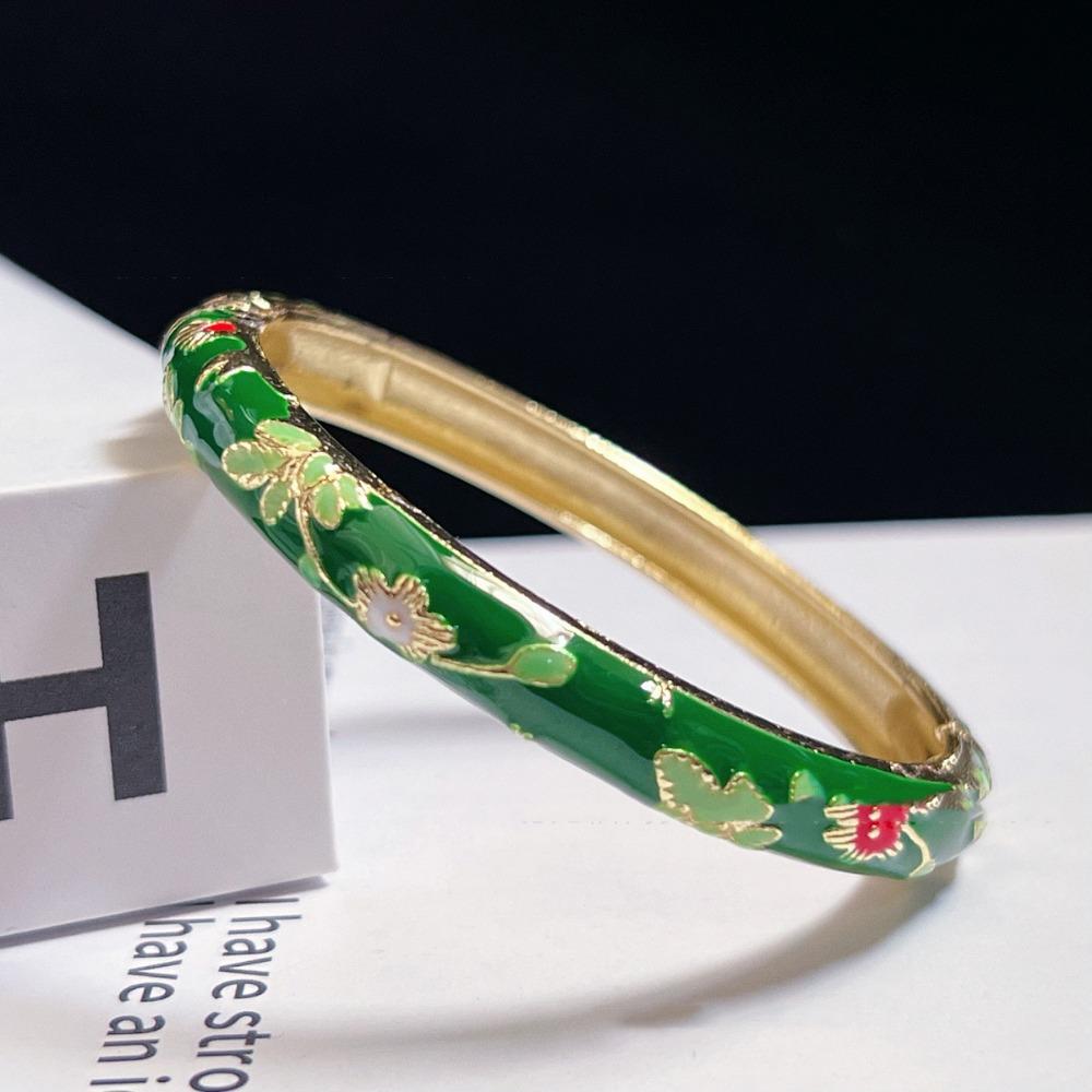 Enamel Peony Filigree Flower Bangle Traditional Women's Hand Bracelet Gifts for Women Girl