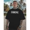 Европейский размер SAMCRO Мужская свободная футболка с принтом большого размера. Мужская футболка с коротким рукавом и круглым вырезом. Основная одежда для мужчин во время игры в баскетбол