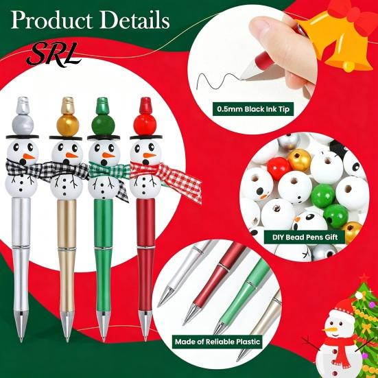Unique Holiday Souvenirs for Friends 8PCS Christmas DIY Beadable Pens Kit, Snowman Wooden Beads Stationery, Winter Theme Stationery Supplies