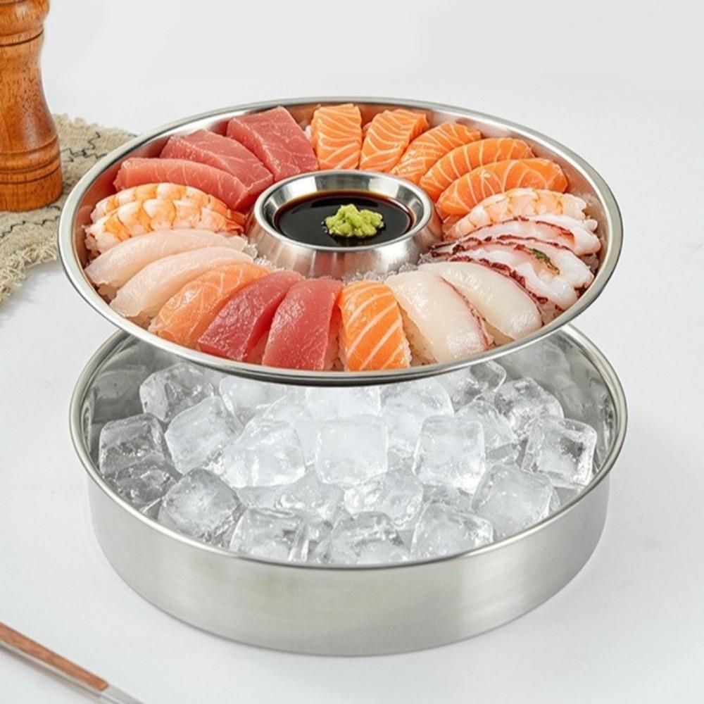 with Dipping Dish Sashimi Ice Plate Stainless Steel Dumpling Plate Seafood Display