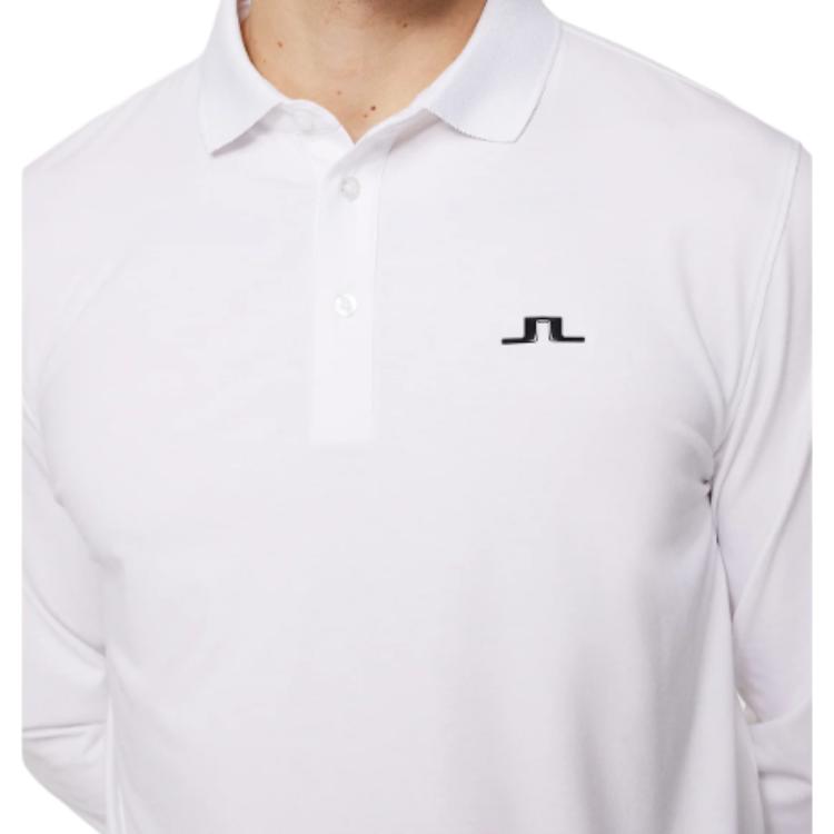 J. Lindeberg Logo Ribbed Long Sleeve Polo Shirt Men tops White GMJT10690-0000