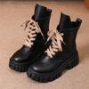 Модные черные ботильоны на толстой платформе, женские, осень-зима, из искусственной кожи, боевые ботинки, женские, панк, толстые, со шнуровкой, мотоциклетные ботинки