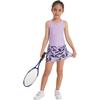 2Pcs Kids Girls Tennis Suit Sleeveless Racer Back T-shirt Top and Elastic Waist Skirt with Built-in Shorts Set for Running Gym Tennis Golf Sportswear