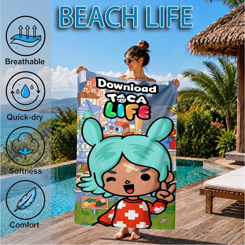 Vibrant World Of Toca Life Beach Towel, Quick-drying, Easy to Care for, Suitable for Both Fitness and Beach Vacations,Sports Essential