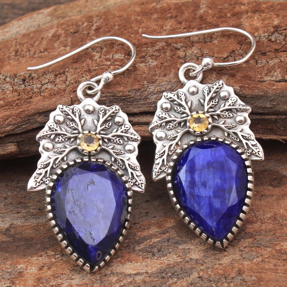 Dyed Blue Sapphire Gemstone Earring 925 Sterling Silver Jewelry