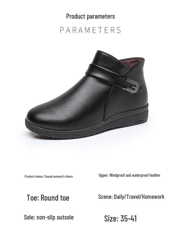 Зимние короткие ботинки для мамы с бархатной подкладкой и нескользящей подошвой: Кожаные зимние ботинки на мягкой подошве для женщин среднего и пожилого возраста