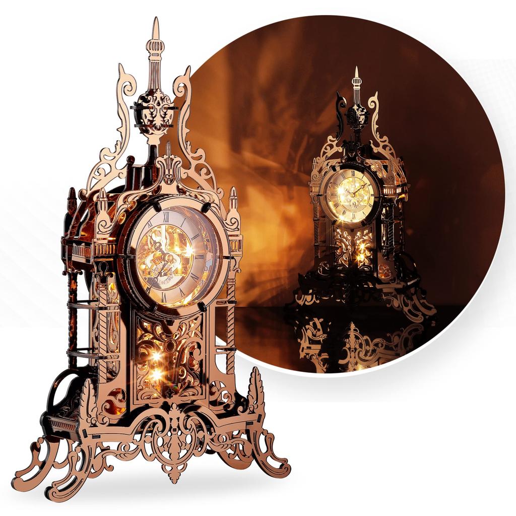 FUNPOLA 3D Puzzle Acrylic 3D Puzzle LED Metal Puzzle Clock Tower Building Model Clock Table Clock Handmade for Kids and Adults Home Decoration with