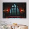 One-person Gothic window lightning red curtains polyester photography background Halloween decoration party background