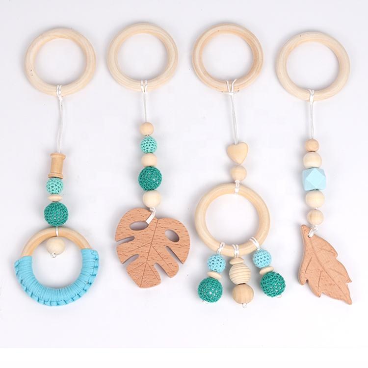 4 Pcs/set New Yarn Bead Baby Room Decoration Pendant Beech Teether Cotton Woven Wood Circle Teether Toy Set