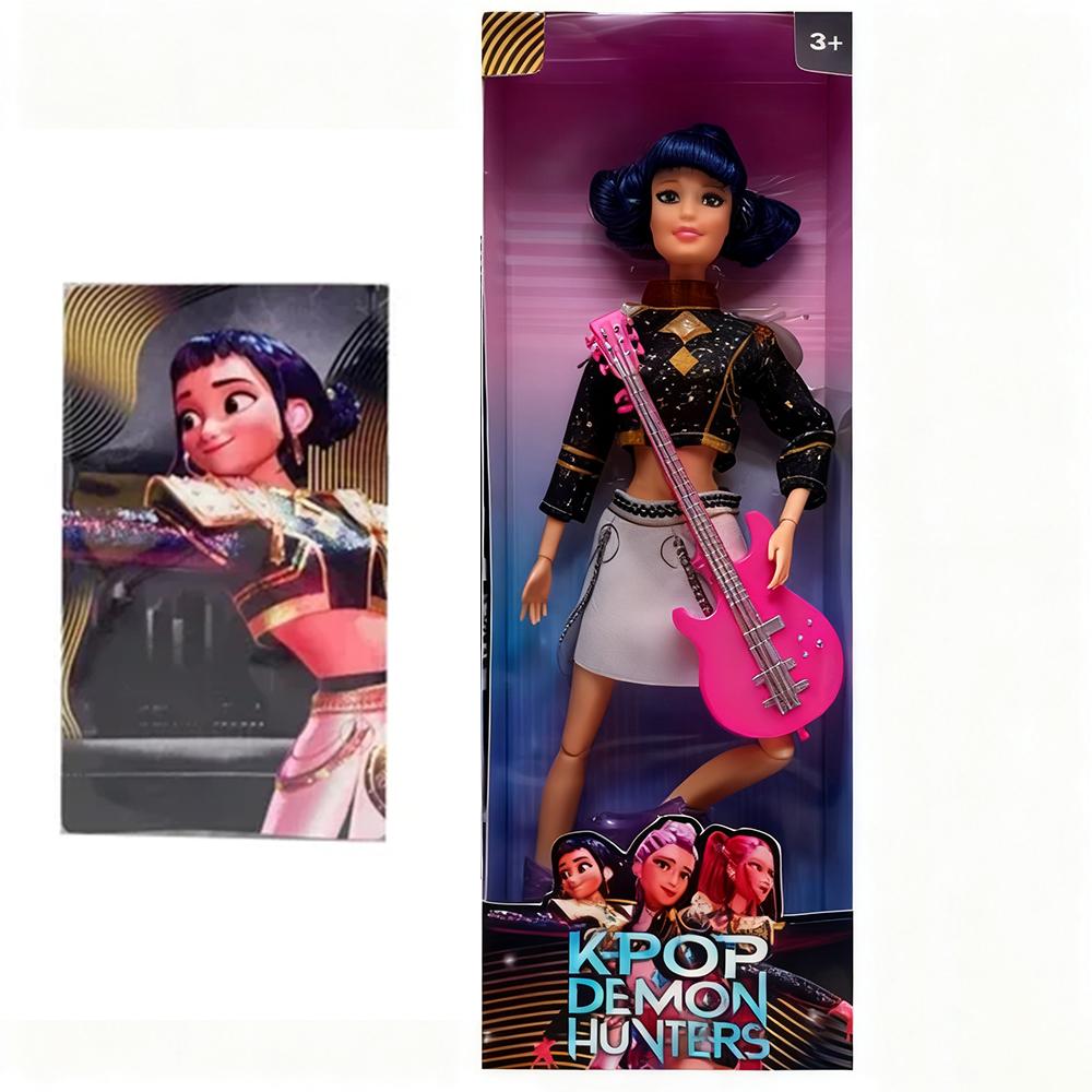 %%Рождественский подарок Кукла Аниме K-Pop Кукла Охотники на демонов Руми/Мира/Зои Игрушка с розовой гитарой Красочная подсветка и тематическая песня