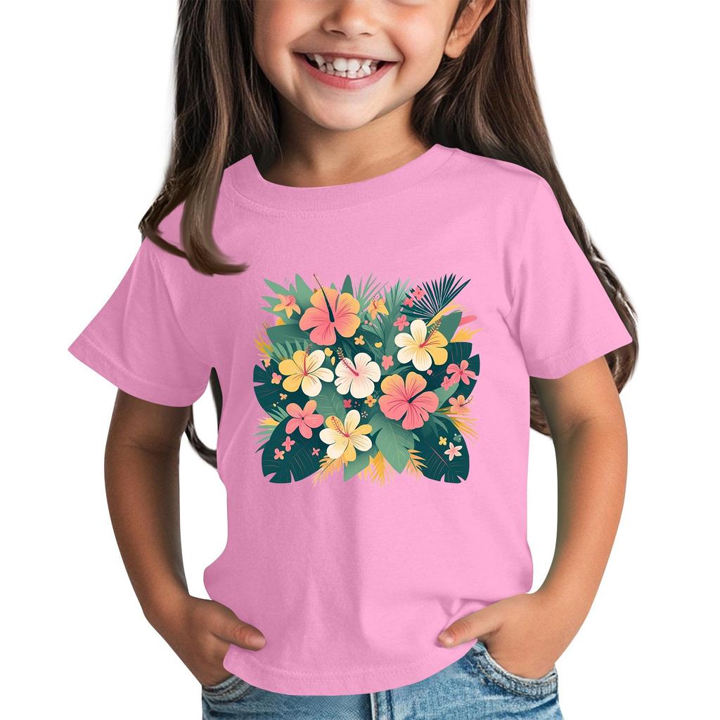 Children's Fashion Daily Printed Round Neck Short Sleeved Casual T-shirt Top