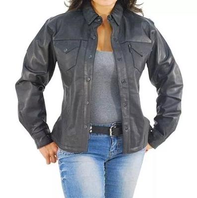 Рубашка из натуральной кожи ручной работы 100% из натуральной кожи ягненка, черная, стильная, женская