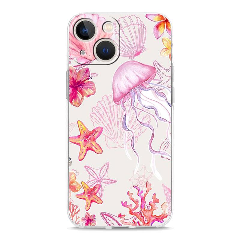 Чехол для телефона iPhone 17 Air Cases iPhone 16 15 12 13 14 Pro Max SE 7 8 Plus iPhone11 Прозрачный Мягкий Чехол Розовая Медуза Океанический