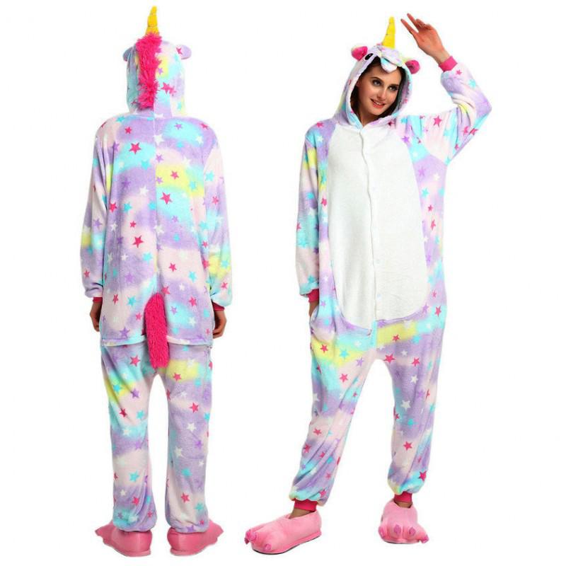 Фланелевая пижама кигуруми для взрослых с животными, пандой, пижамы с небесными звездами и единорогом, женские пижамы кугуруми для косплея, комбинезоны, одежда для сна с обувью