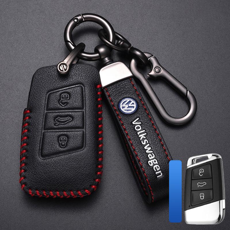 Valve Stems Caps Leather Car Remote Key Case Cover Protection Holder Shell Fob For VW Volkswagen Golf 7 MK7 Tiguan MK2 Auto Keyc zu7