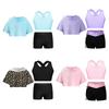 Kids Girl's Workout Gymnastics Outfit Yoga Sets Keyhole Back Vest Shorts Short Sleeve Hooded Crop Top Teen Sports Athletic Suits