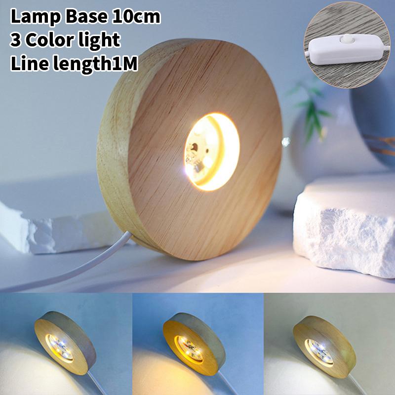 Wooden LED Light Dispaly Base USB Rechargeable Crystal Glass Resin Art Ornament Wood Night Lamp Base Holder Display Stand Base