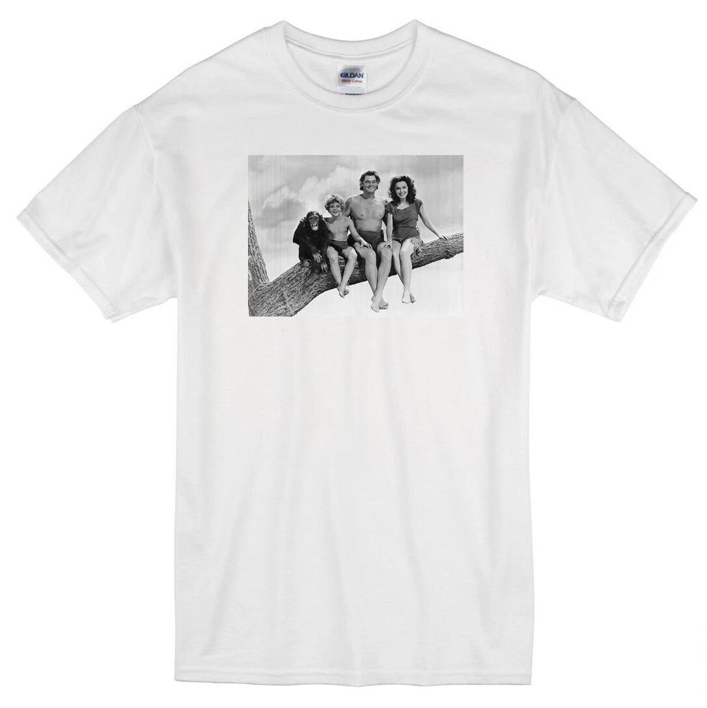 TARZAN JANE CHEETAH BOY JUNGLE MOVIE JOHNNY WEISMULLER RETRO WHITE T-shirt