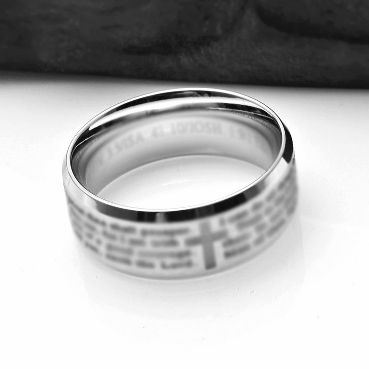 European and American Inspirational Cross Scripture Titanium Steel Ring Ring