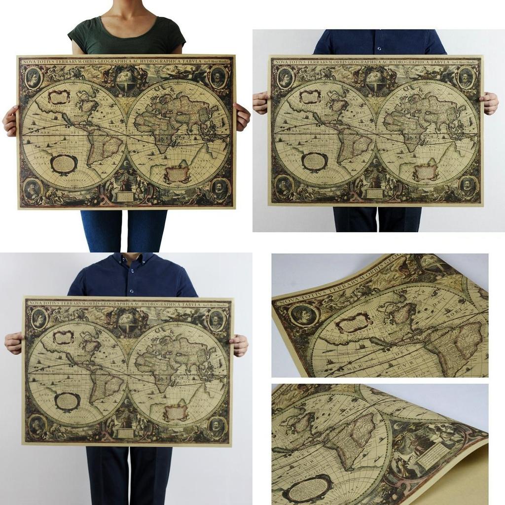 Dedc Винтажный глобус Карта Старого Света Матовый постер из коричневой бумаги Потрясающее декоративное искусство для любителей винтажа