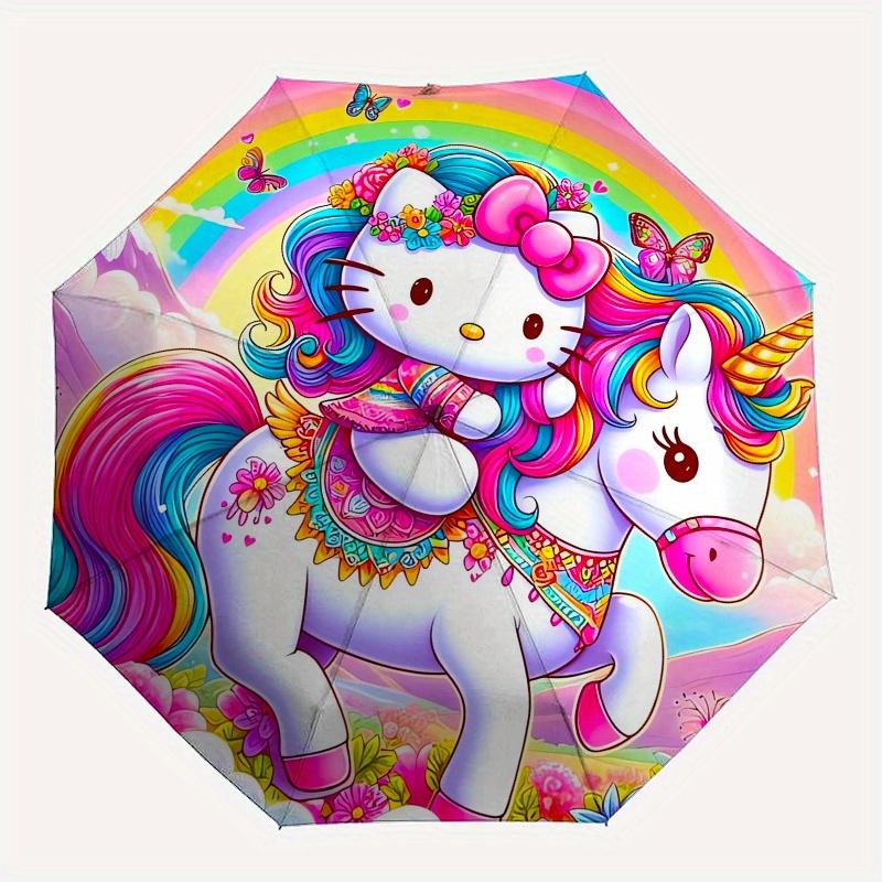Hello Kitty,Unicorn Automatic Folding Umbrella-Simple 8-Rib Design, Bright Cartoon Pattern, Durable Iron Frame, Suitable For Travel, Outdoor