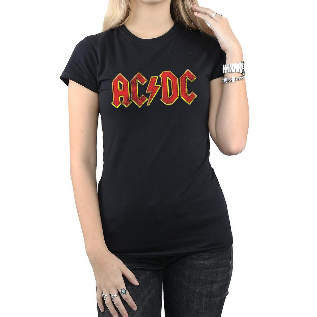 AC/DC Womens/Ladies Distressed Logo Cotton T-Shirt