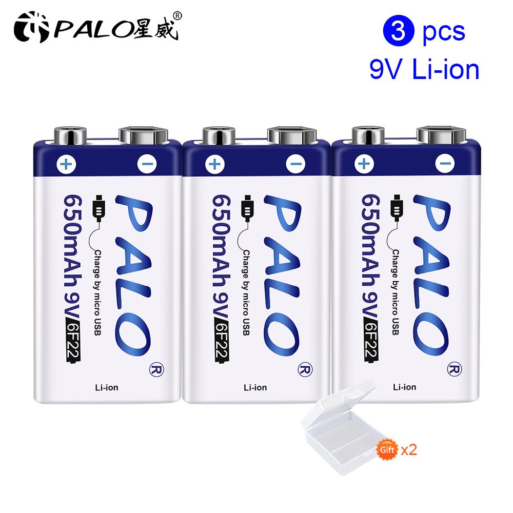 PALO 100% оригинальная 6f22 9V Usb батарея 9v перезаряжаемая батарея Li Ion 9V литий-ионные батареи для термометра микрофона батареи