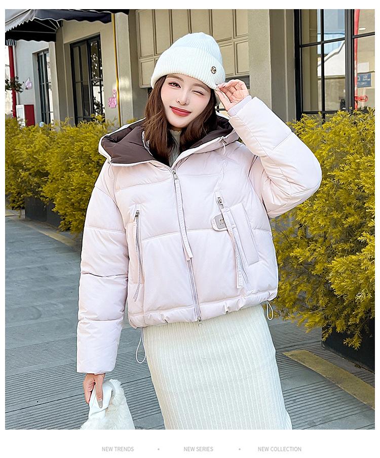 Женская короткая твиловая зимняя куртка с капюшоном на хлопковой подкладке