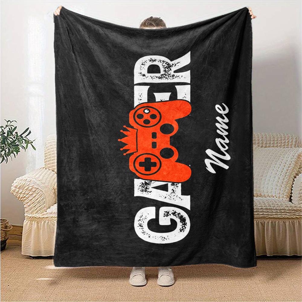Custom Name Game Controller Theme Printed Blanket - Perfect for Couch, Bed, Travel & Outdoor Use | Machine Washable, Cozy & Durable.