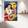 Vintage United Air Lines Hawaii Travel Poster Metal Tin Sign - Glamorous Woman Lei Beach Palm Trees Art Decor for Home Bar Cafe