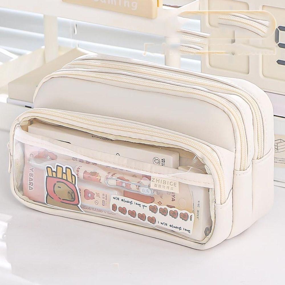 Transparent Pencil Bag Multilayer Pen Pouch Multi Pocket Transparent  Pencil Case  Office Supplies