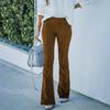 Women Pants Elastic High Waist Solid Color Flared Pants with Pockets Corduroy Leisure Work Travel Party Trousers